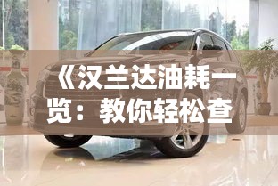 《汉兰达油耗一览：教你轻松查看实时油耗》