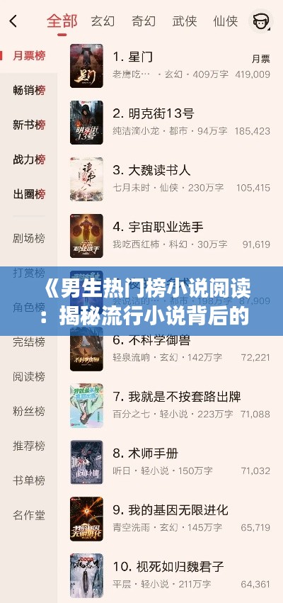 《男生热门榜小说阅读：揭秘流行小说背后的魅力》