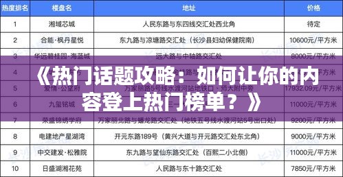 《热门话题攻略：如何让你的内容登上热门榜单？》