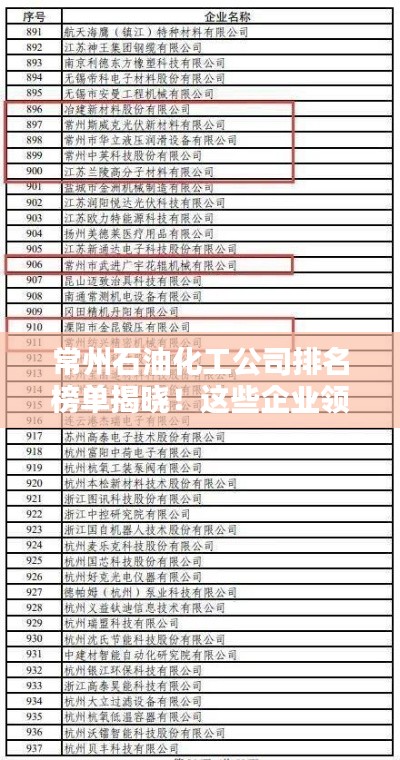 常州石油化工公司排名榜单揭晓！这些企业领跑行业！