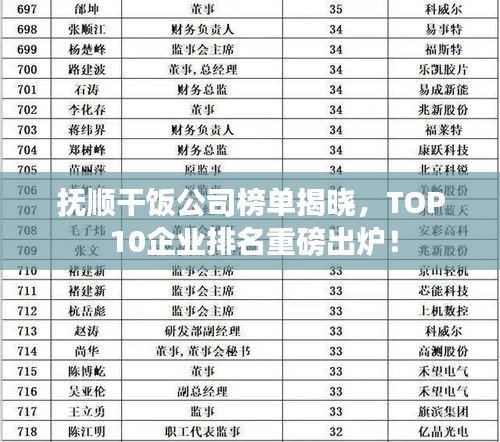 抚顺干饭公司榜单揭晓，TOP 10企业排名重磅出炉！