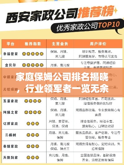 家庭保姆公司排名揭晓，行业领军者一览无余！