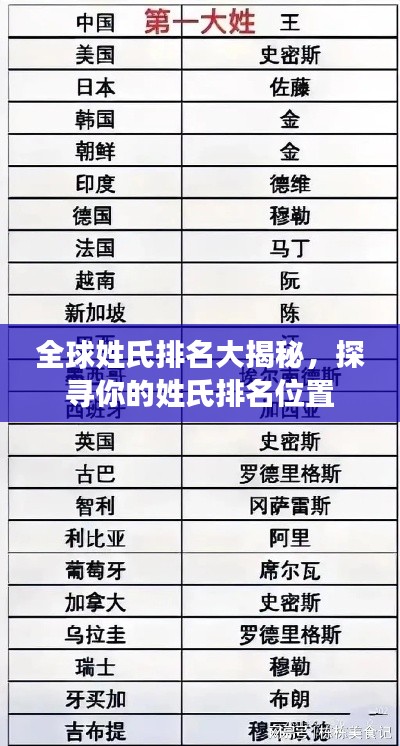 全球姓氏排名大揭秘，探寻你的姓氏排名位置