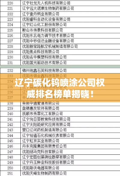 辽宁碳化钨喷涂公司权威排名榜单揭晓！