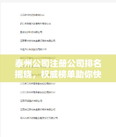泰州公司注册公司排名揭晓，权威榜单助你快速找到优质合作伙伴！