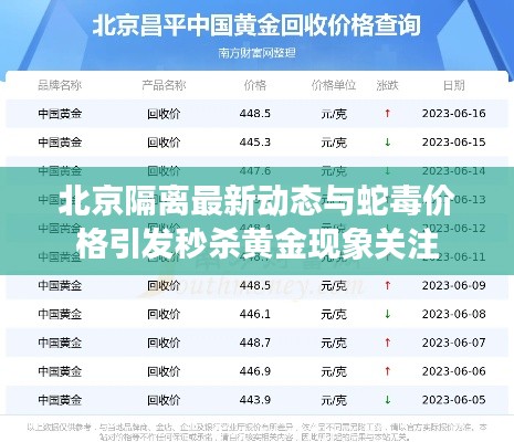 北京隔离最新动态与蛇毒价格引发秒杀黄金现象关注
