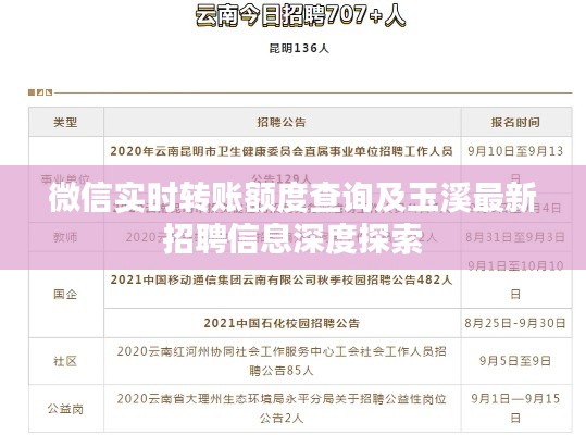 微信实时转账额度查询及玉溪最新招聘信息深度探索