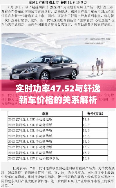 实时功率47.52与轩逸新车价格的关系解析