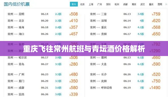 重庆飞往常州航班与青坛酒价格解析