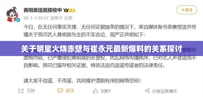 关于明星火烧赤壁与崔永元最新爆料的关系探讨