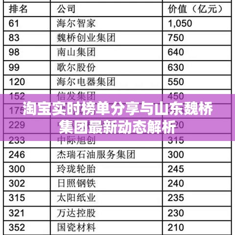 淘宝实时榜单分享与山东魏桥集团最新动态解析